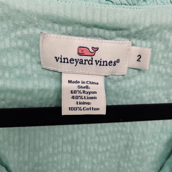 Vineyard Vines Mint Green Dress sz 2 Linen Cotton V-Neck Countryside Spring Xs - Picture 6 of 8